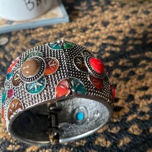 Cuff Multi colored bracelet, silver with multi- colored stones